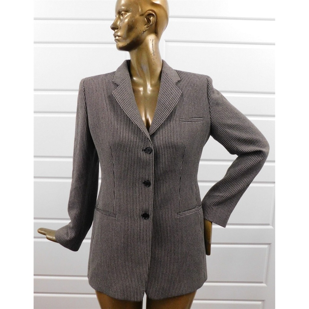 Armani Collezioni Beige Brown Weave Wool Jacket Blazer Italy sz 12‎
